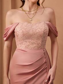 Mgiacy、新品、高领、刺绣、高端、晚礼服、飘逸两件套、高开叉、包臀、鱼尾下摆连衣裙、适合、晚宴 - 粉色 - 查看 6