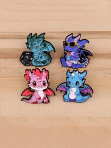 4-5Pcs Cute Enamel Pins Metal Cartoon Pterosaur Brooch Backpack Hat Bag Collar Lapel Badges Kids Fashion Jewelry Collection Gift
