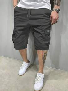 1pc Men's Summer Outdoor Solid Color Pocket Drawstring Waist Casual Shorts