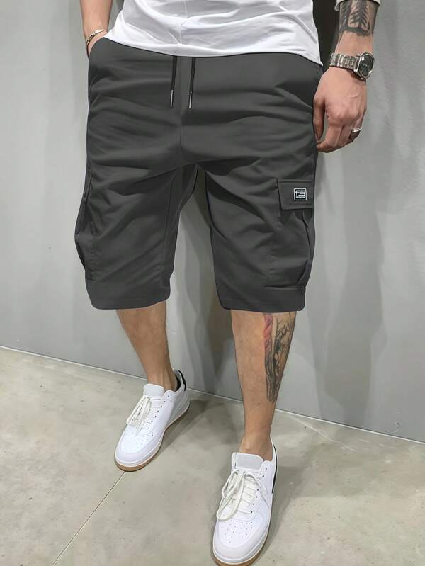 1pc Men's Summer Outdoor Solid Color Pocket Drawstring Waist Casual Shorts