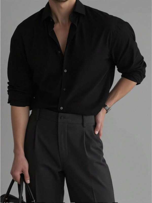 Chemise à manches longues décontractée d'extérieur pour hommes, automne/hiver, design noir simple, charme mature et sexy, vêtement de loisir d'extérieur