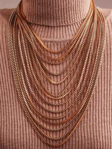 1 Pc Fashionable Multi-Layer Long Necklace, Multi-Layer Necklace, Suitable For Ladies To Wear At Parties - Yellow Gold - View 2