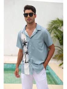 Men's Short Sleeve Button Up Hawaiian Shirt 1950s Vintage Bowling Shirts-20256688 - 夏威夷湖綠 - 查看 4