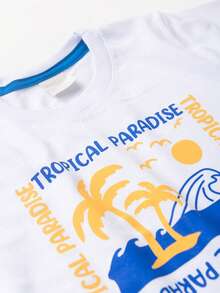 Summer Set For Boys: T-Shirt And Bermuda Shorts With Tropical Paradise Pocket - 白色 - 查看 3
