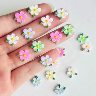 48pcs Vivid Multi-Colored 3D Resin Floral And Leaf Decorative Accessories, Glossy Charming Multipurpose Craft Decorations For Scrapbooking, Weddings, Bows, Home Decor, DIY Hair Clips, Headbands, Phone Cases, Jewelry Findings