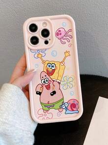 SPONGEBOB 1 件粉色可爱海绵宝宝星星图案防震穿孔手机壳，适用于 16/15/14/13/12/11 Pro Max/12 Pro/14 Plus 防水防摔防刮 - 彩色 - 查看 4