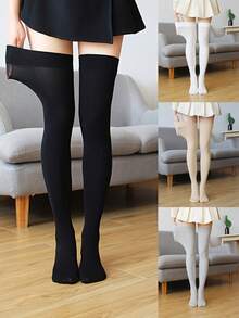 1/4 Pair Solid Color Thigh High Socks, Gothic Style, Comfortable Women Socks