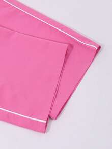 2件套少女休闲圆领字母印花短袖T恤和裤子套装，春夏款