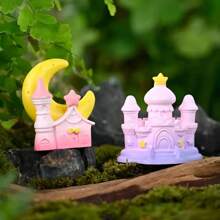 1 pieza, material de resina, ornamento de estatua de castillo de luna y estrella de fantasía de dibujos animados, para decoración de escritorio de hogar/jardín al aire libre/maceta de flores/paisaje de musgo micro/acuario/jaula de mascotas pequeñas, accesorios hechos a mano DIY, ornamentos para mesa de arena psicológica, regalos creativos