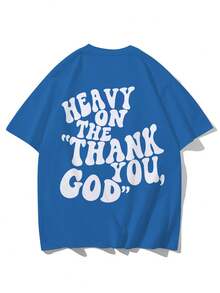Camiseta casual de cuello redondo con estampado de letras para hombres de talla grande - azul real - Ver 2