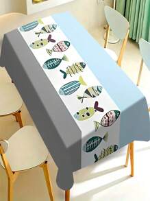 1/20 Stück moderne geometrische Fisch bedruckte Tischdecke, geeignet für Heimdekoration, Picknicks und Feierlichkeiten, Farbschemen in Hellblau und Grau, maschinell hergestelltes Polyesterfasergewebe, Tischtuch für den Esstisch.