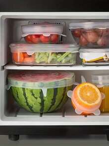 Bộ 6 nắp đậy silicon co giãn, nắp silicon tái sử dụng, nắp silicon bền cho bát đựng thực phẩm, 6 kích cỡ phù hợp với hầu hết các loại hộp đựng, giữ thực phẩm tươi ngon, dùng được trong lò vi sóng - dễ vệ sinh, phụ kiện nhà bếp, thích hợp cho nhiều loại hộp đựng thực phẩm, dùng được cả trong lò vi sóng và tủ lạnh. - Nhiều màu - Xem 4