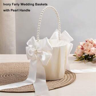 Lyntimo 1/2 Packs Flower Girl Basket With Pearl Or Satin Handle, Ivory Fariy Or White Wedding Baskets For Flower Girls 0-6Year