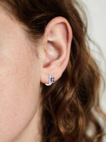 1 Paar 925 Sterling Silber Allergiefreie Ohrringe mit vierblättrigem Kleeblatt - Verziert mit funkelndem violettem synthetischem kubischem Zirkonia, symbolisiert Glück und Charme. Zierlich und lieblich, perfekt für den täglichen Frühlings-/Sommertrag oder Partys von Mädchen. Ein ideales Geschenk zum Geburtstag/Feiertag für Töchter oder Enkelinnen