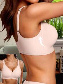 1 件女士不可拆卸衬垫文胸，无钢圈，波浪边纯色内衣