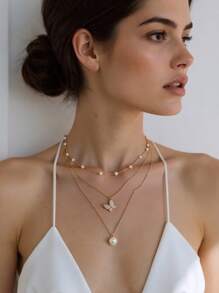 Colar dourado em Y com strass e pérolas artificiais, design elegante, adequado para uso diário feminino, presente de amizade, festa, acessórios de joalheria premium, colar multicamadas de aço inoxidável
