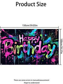 Happy Birthday Background Fabric Graffiti Neon Light Background Decoration Banner Color Splash Paint Graffiti Background Cloth Birthday Party Decoration Supplies,Suitable For Party Living Room Bedroom Bathroom Wall Decoration Photography Studio Venue Background Decoration Props