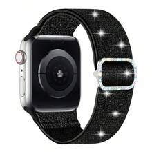 Bande stretch brillante compatible avec 38mm 40mm 41mm 42mm 44mm 45mm 46mm 49mm pour femmes, bracelet en nylon scintillant boucle solo, bracelet de poignet pailleté pour Series 10 9 8 7 6 5 4 3 2 1 SE Ultra