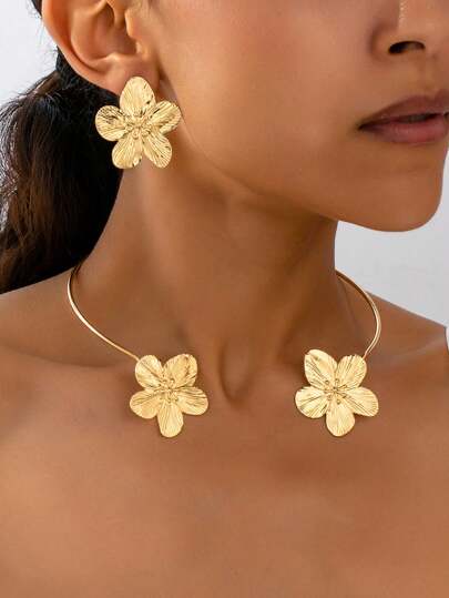 3 Pcs Fashionable Daisy Flower Earrings & Necklace Jewelry Set, Elegant & Versatile Gift For Women