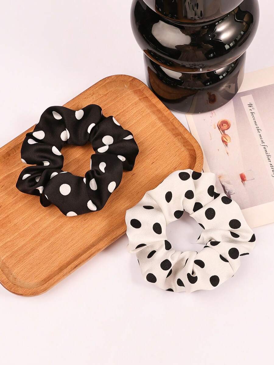 2入波點印花特大號不傷髮彈性髮圈 髮圈髮繩 頭髮配件 - 彩色 - 查看 1