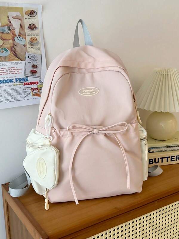 Cute And Fresh Bow For Middle School Girls, Elementary School Backpack, Youth Backpack, University Backpack, Classroom Backpack And Travel Bag, High School Backpack With Pocket Money