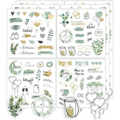 4pcs Wedding Stickers For Scrapbook Waterproof Bridal Shower Stickers Self-Adhesive Scrapbook Stickers Wedding Planner Stickers For Wedding Invitation Engagement Anniversary,Vintage Wedding Stickers For Guestbook Or Photo Album With Lots Of Love, Love Stickers For Scrapbook School Supplies,Back To School