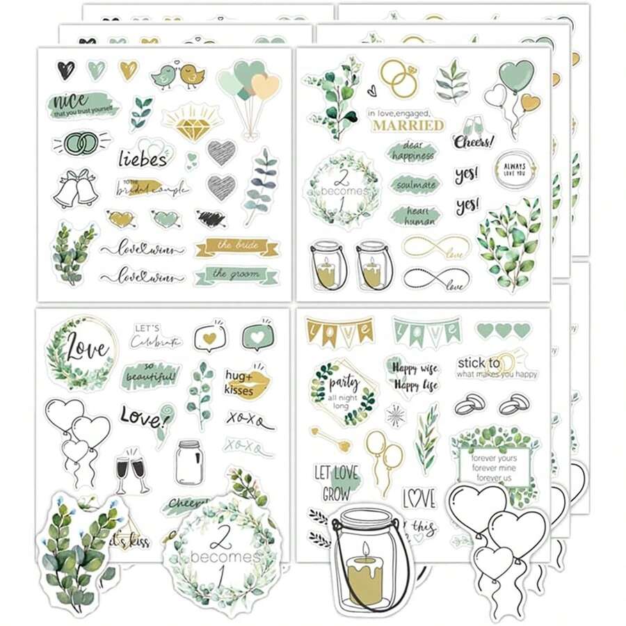 4 件婚礼贴纸，适用于剪贴簿，防水新娘送礼会贴纸，自粘剪贴簿贴纸，婚礼策划师贴纸，适用于婚礼邀请函、订婚周年纪念，复古婚礼贴纸，适用于留言簿或相册，充满爱意，爱情贴纸，适用于剪贴簿学校用品，返校 - 彩色 - 查看 1