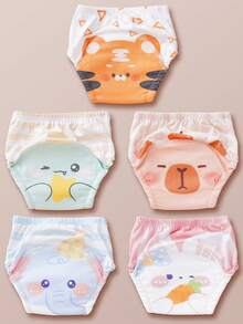 5pcs/Pack Baby Washable Potty Training Pants With Printed Patterns, Reusable Baby Underwear For Toilet Training, Suitable For Newborn, Toddler Boys And Girls