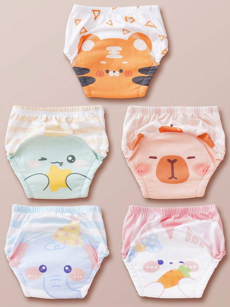 5pcs/Pack Baby Washable Potty Training Pants With Printed Patterns, Reusable Baby Underwear For Toilet Training, Suitable For Newborn, Toddler Boys And Girls - Multicolor - View 1
