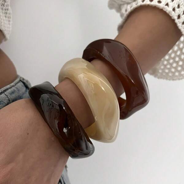 3pcs Fashionable Acrylic Bracelet Set | Unique Asymmetrical Transparent Design, Suitable For Daily Wear And Parties