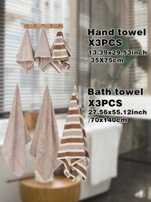 1pc Bath Towel / 6pcs Set [3pcs Hand Towel + 3pcs Bath Towel] Striped & Solid Color Combo, Made Of Super Soft Coral Fleece, Absorbent Quick Dry, Skin-Friendly, Fade & Shed Resistant, Ideal For Daily Bathing, Bathroom, Kitchen, Swimming Pool, Beach, Travel, SPA, Pet Use, Gift-Giving, 13.78x29.53inch/35x75cm, 27.56x55.12inch/70x140cm Back To School For Beauty Salon Home Bathroom