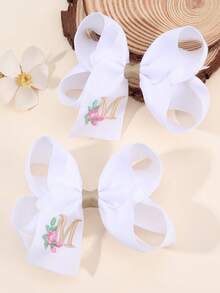 2 件女孩 A-Z 刺绣字母印花蝴蝶结发夹，简约白色缎带蝴蝶结发夹，可爱时尚发饰，适合日常/派对/学校 - 彩色 - 查看 20