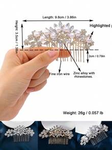 1 件梅花图案水钻合金发梳，适合女士、派对、婚礼、摄影
