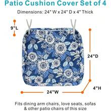 Local Delivery- Outdoor Cushion Slipcovers Waterproof 4 Pack Patio Chair Seat Cushion Covers With Zipper And Tie, 22 X 20 X 4 Inch, Replacement Cover Only - Daisy - View 5