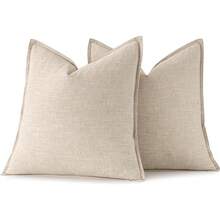 Local Delivery- Decorative Linen Pillow Covers 18x18 Inch Natural Beige ​Boho Farmhouse​ ​Neutral Couch Throw Pillows For Bed Pack Of 2 Accent Outdoor Pillowcase Modern Sofa Cushion Livingroom Home Decor - 自然米色 - 查看 6