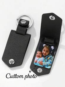 Customized UV Color Printed Memorial Picture Men Key Chain, Personalized Engraved Colorful Leather Keychain, Fashion Stainless Steel Military Tag Pendant Round Keyring, Party Jewelry, Holiday Gift For Father