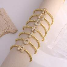 1pc, 18k Gold Plated A-Z Initial Bubble Bracelet Classic Fashion CZ Pave Charm Beads Stretch Design Gift