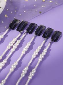 1pc/6pcs Faux Pearl Hair Clip Braiding Clips Long Hair Extension Chain DIY Accessories Fashion Hair Band Masquerade Accessories For Women, Head Chain, Head Pieces Jewelry