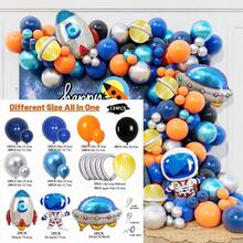 Space Rocket Astronaut Theme Party Vintage Navy Blue Gray Teal Beige Latex Balloon Garland Wreath Set For 1-9 Years Old Birthday Christening Party Decoration Accessories - Apricot - View 13