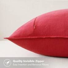 Local Delivery- Decorative Linen Pillow Covers 18x18 Inch Natural Beige ​Boho Farmhouse​ ​Neutral Couch Throw Pillows For Bed Pack Of 2 Accent Outdoor Pillowcase Modern Sofa Cushion Livingroom Home Decor - 紅色 - 查看 3
