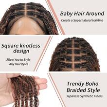 18 Short Boho Braided Wigs For Women 13x8 Inch Hd Lace Front Box Braid Wig Bob Knotless Braided Wigs With Curly End Braided Lace Front Wig Premium Synthetic Natural Brown - Brown-Boho-18" - View 2