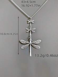 1pc Fashionable Dragonfly Necklace With A Vintage Silver Metal Pendant For Women, Suitable For Parties, Gatherings, Outings, And Daily Wear - 復古銀色 - 查看 5