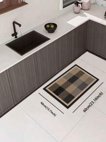 1 pezzo Tappetino da cucina in gel di silice, colore cachi con disegno a blocchi di colore, design lineare, stile minimalista di lusso, tappeto da cucina imbottito anti-fatica, tappeto da cucina assorbente l'acqua e antiscivolo, spessore di circa 3 mm, rifilabile, tappetino morbido e durevole con superficie in tessuto, strato intermedio in schiuma, fondo in gomma, adatto per cucina, bagno, ingresso, lavanderia