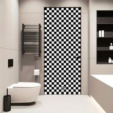 1 卷自粘木纹瓷砖贴纸，房间装饰墙壁乙烯基壁纸，适用于卧室、厨房、旧木门、家庭装饰客厅翻新、颜色变化、隐藏瑕疵壁纸卷 - 黑白 - 查看 9