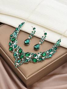 1 Paar Ohrringe + 1 Halskette elegantes Schmuckset mit eingelegtem schwarzem Zirkonia, Symbol für Schönheit und Eleganz, Partyaccessoires