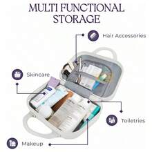 Maleta portátil, maleta pequeña, neceser multifuncional, neceser multiusos para cosméticos y cuidado de la piel, neceser de gran capacidad, equipaje portátil, caja de almacenamiento, organizador de artículos, maleta de viaje, mini maleta, neceser, bolso de mano, caja de almacenamiento, equipaje, neceser de viaje, resistente y duradero, tamaño pequeño, gran capacidad, con asa, buena calidad, adecuado para salir, viajar, acampar, viajes de negocios (blanco, gris, rosa, beige, verde, amarillo, morado, negro) - Blanco - Ver 5