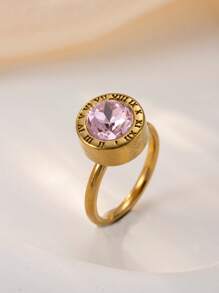 1 pieza Anillo de acero inoxidable chapado en oro de 18k con diamantes para mujer, accesorio elegante y de moda adecuado para uso diario, vacaciones, citas, regalo