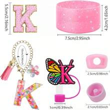 Set de 6 accesorios para vasos de 30oz y 40oz, compatible con taza , incluye encantos de letra para el asa, funda de silicona, tapa para el sorbete y pegatina (letra S) - Letra K - Ver 3