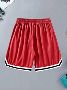 Men's Summer Sports Basketball Shorts, Drawstring Waist Elastic Quick Dry Mesh Fabric Shorts - Red - View 3