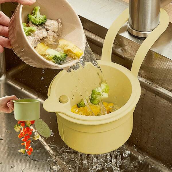 1pc Plastic Hanging Sink Drain Basket, Self-Cleaning Push-In Automatic Tilting Kitchen Sink Food Waste Collector, Bottom Removable For Easy Installation And Disassembly